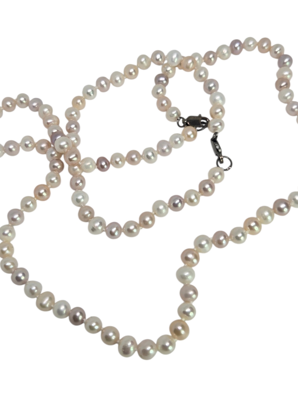Cultured Freshwater Pearl Necklace - Bracelet White Pink Pearls Sterling Silver